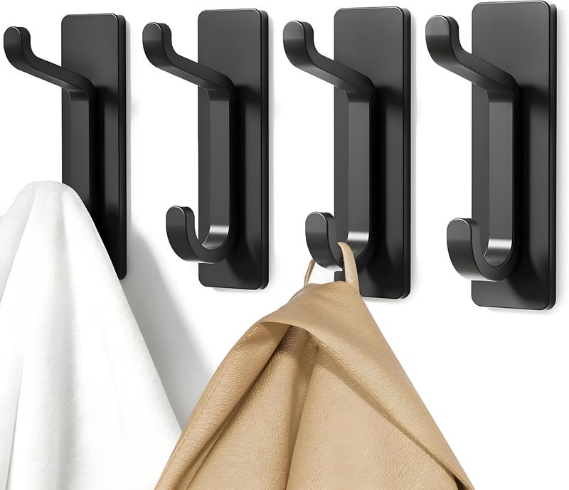 Bathroom Kitchen Metal Black Self Adhesive Hook Lug (4 Hook) - Image 2