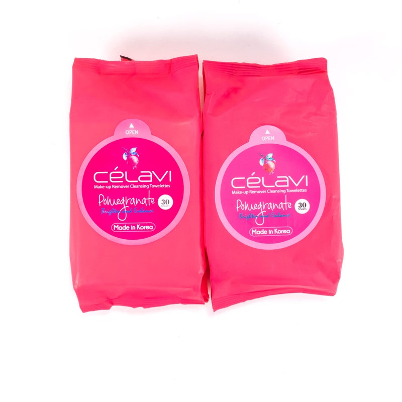 Celavi Makeup Remover Cleansing Wipes Removing Towelettes 2 Packs 60 Sheets Pomegranate