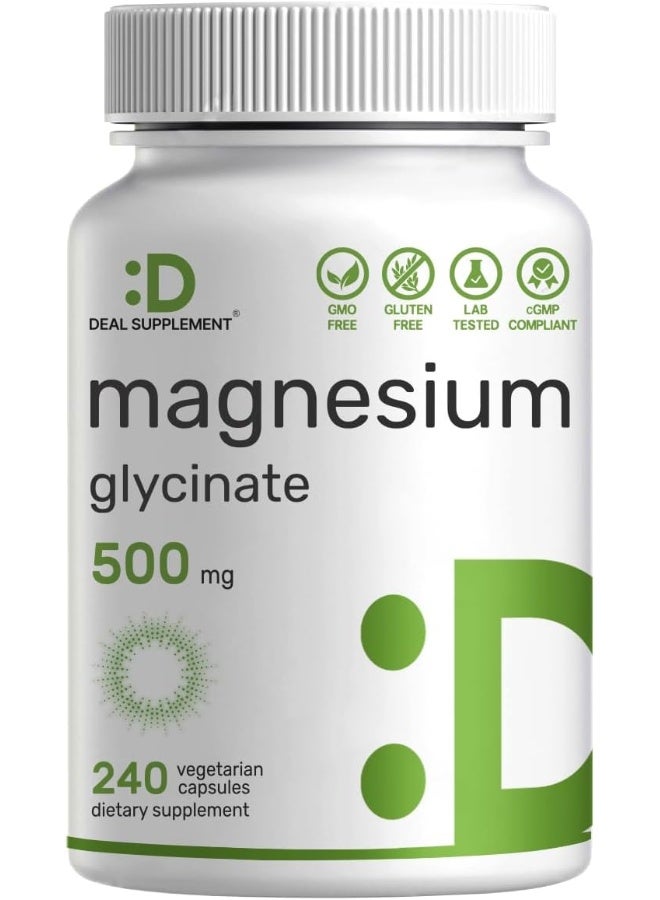 DEAL SUPPLEMENT مكمل دييل المغنيسيوم جليسينات 500 ملغ، 240 كبسولة نباتية - Image 1