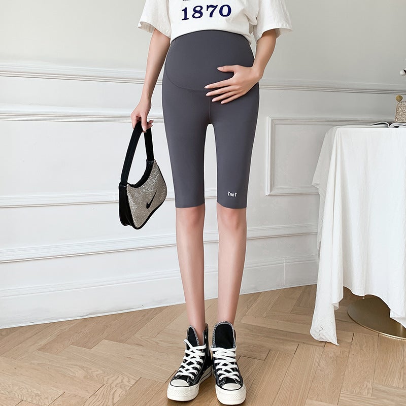 Maternity Shark Shorts Summer Thin Belly Support Yoga Capri Grey