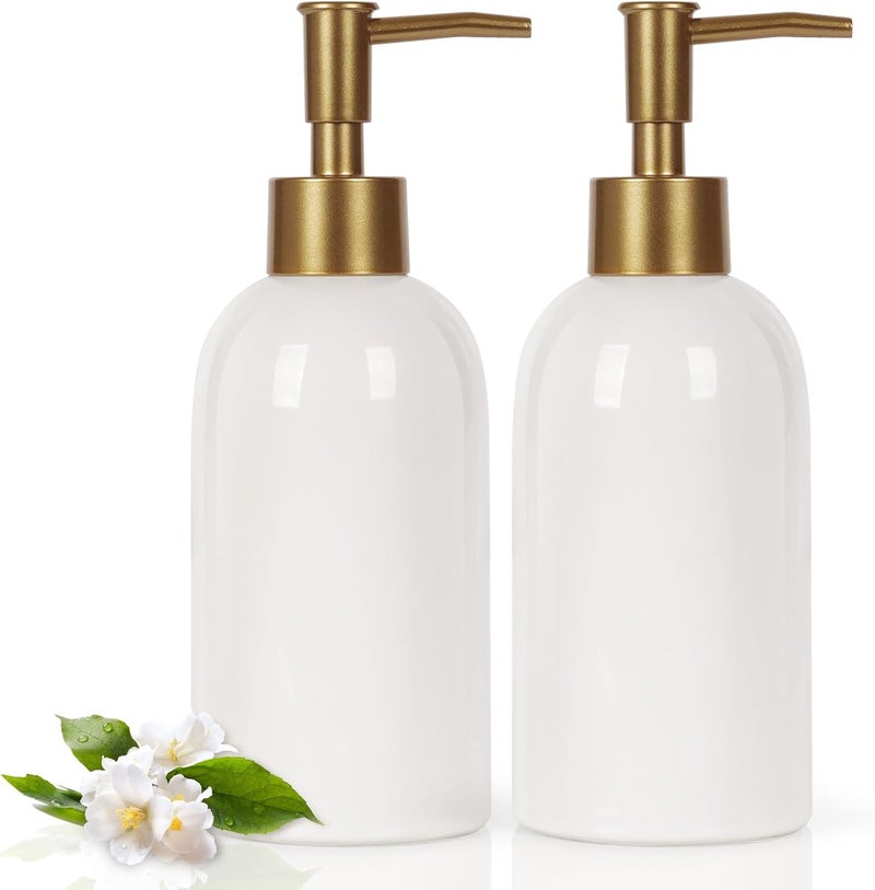 Natheeph 14OZ Ceramic Soap Dispenser Ceramic Soap Pump Dispenser Can Fill Liquid for Bathroom/Kitchen (2PC White) - Image 1