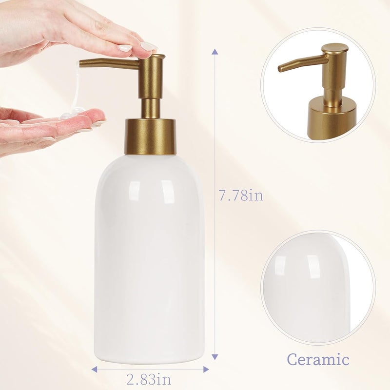Natheeph 14OZ Ceramic Soap Dispenser Ceramic Soap Pump Dispenser Can Fill Liquid for Bathroom/Kitchen (2PC White) - Image 2