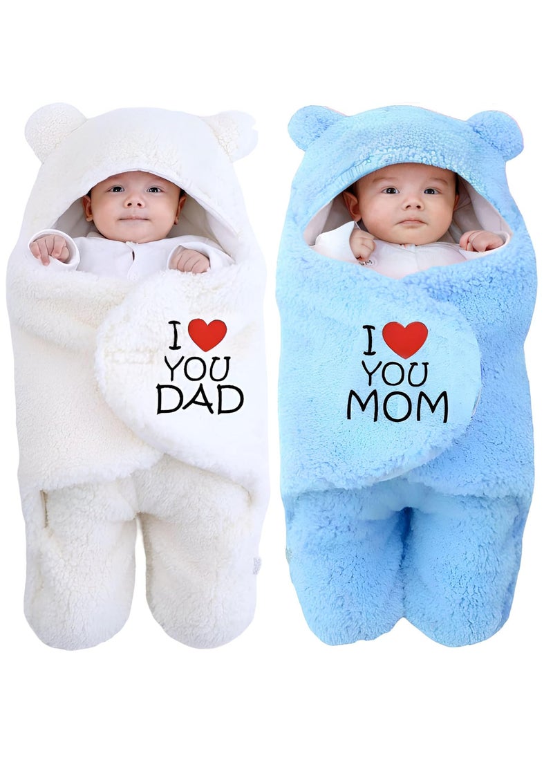 Swissberry Swissberry Baby Blanket New Born Combo Pack of Hooded Swaddle Wrappers Security Blankets Pack of 2pcsSkyBlue White 06 Months 
