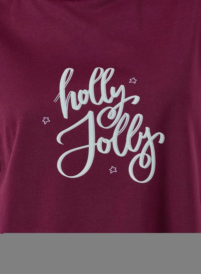Styli Holly Jolly Slogan Boxy T-Shirt and Pyjama Set
