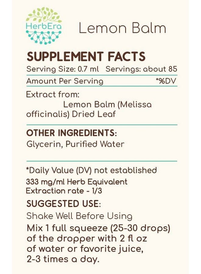 HerbEra Lemon Balm B60 Alcoholfree Herbal Extract Tincture Concentrated Liquid Drops Natural Lemon Balm (Melissa Officinalis) 2 Fl Oz - Image 3