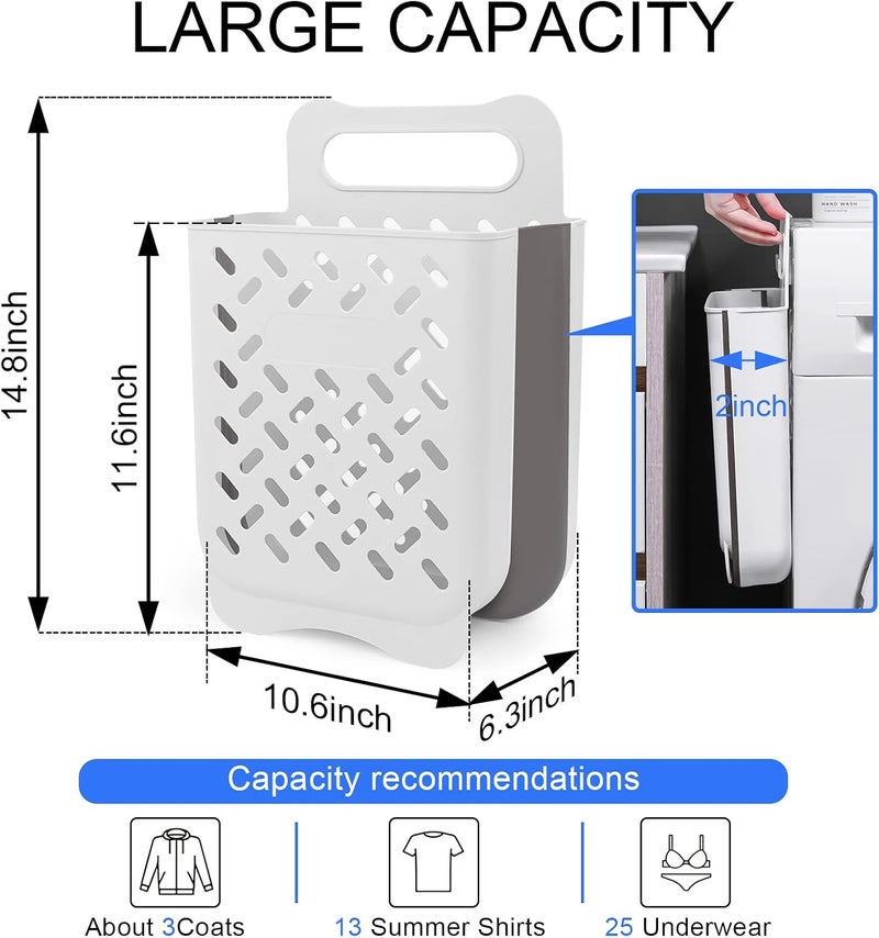 PRATIQUE Laundry, Hamper Hanging with Carry Handle, Space-Saving Foldable Wall Hanging Basket Dirty Clothes Storage Bin Multi-function Storage Container Waterproof Durable for Dorm Bedroom Bathroom - Image 3