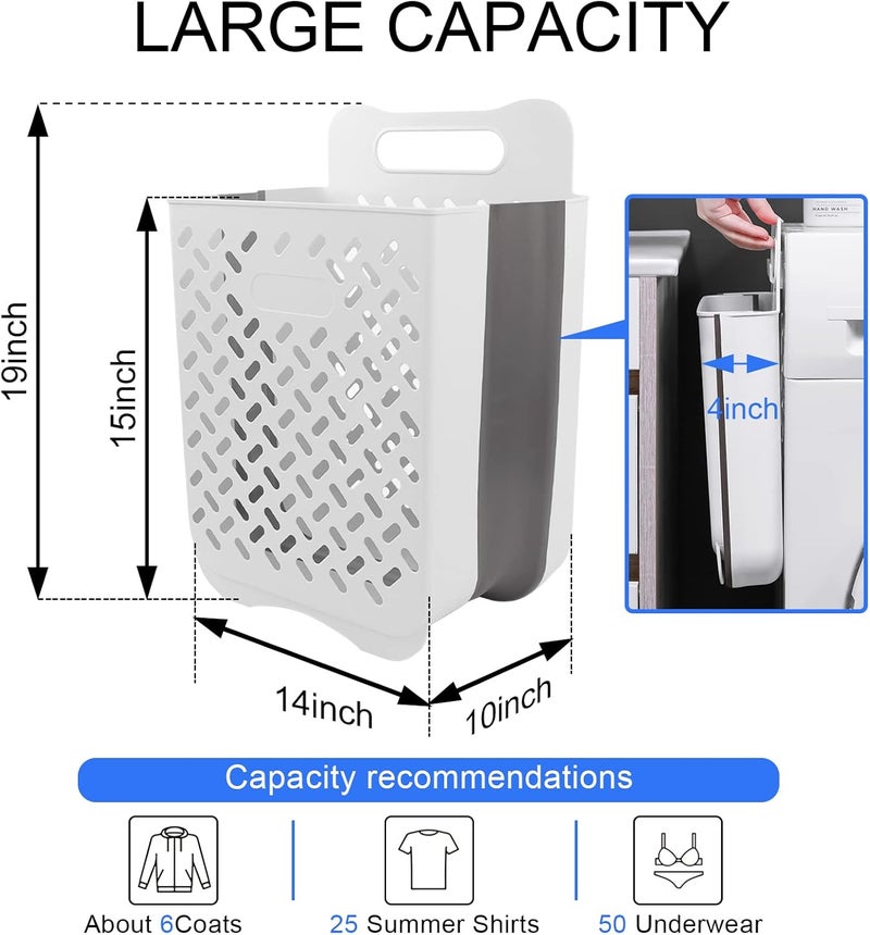 PRATIQUE Laundry, Hamper Hanging with Carry Handle, Space-Saving Foldable Wall Hanging Basket Dirty Clothes Storage Bin Multi-function Storage Container Waterproof Durable for Dorm Bedroom Bathroom - Image 2