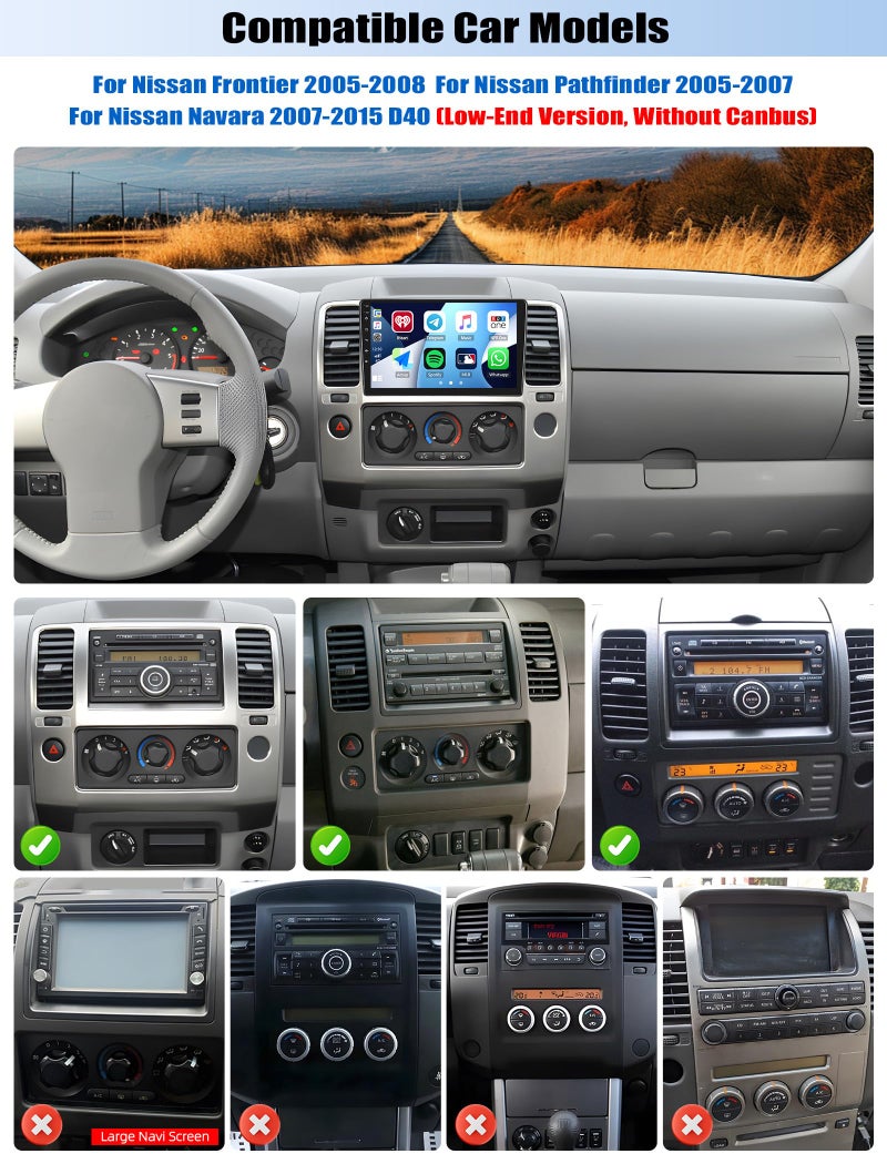 Camecho 2+64G Car Stereo Radio for Nissan Frontier Pathfinder 2005-2008 with Wireless CarPlay Android Auto, 9" Touch Screen Android 13 Car Radio with GPS Navigation Bluetooth WiFi Mirror Link Backup Camera - Image 2