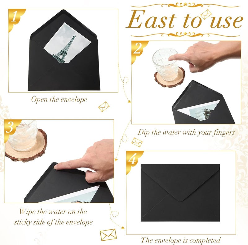 Teling 200 ظرف أسود 5 × 7 بوصة لدعوات بطاقات الزفاف ظرف ذاتي اللصق لبطاقات العمل هدايا عيد الميلاد الصغيرة الملصقات الدعوات - Image 4