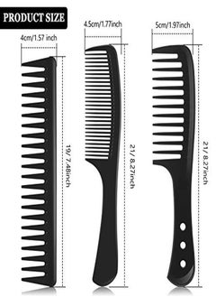 Patelai 3 Pieces Wide Tooth Detangling Hair Comb Detangling Hair Comb Hair Styling Comb Set Carbon Fiber Styling Cutting Comb Anti Static Heat Resistant Comb For Women Curly Straight Long Hair Black  - Image 2