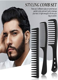 Patelai 3 Pieces Wide Tooth Detangling Hair Comb Detangling Hair Comb Hair Styling Comb Set Carbon Fiber Styling Cutting Comb Anti Static Heat Resistant Comb For Women Curly Straight Long Hair Black  - Image 4