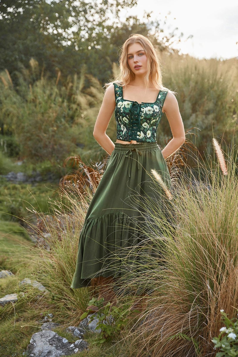 Scarlet Darkness Renaissance Corset Top for Women Boned Lace-up Overbust Bustier Corsets Green White Floral Size 10 - Image 5