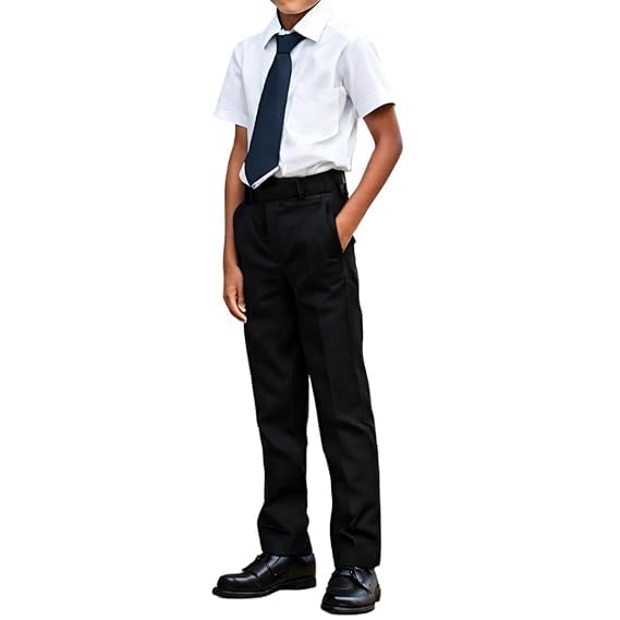 PALIANS Black Uniform Trousers for Boys & Girls - Durable, Adjustable Fit Regular Mid Rise School Wear, 6 Years-7 Years - Image 1
