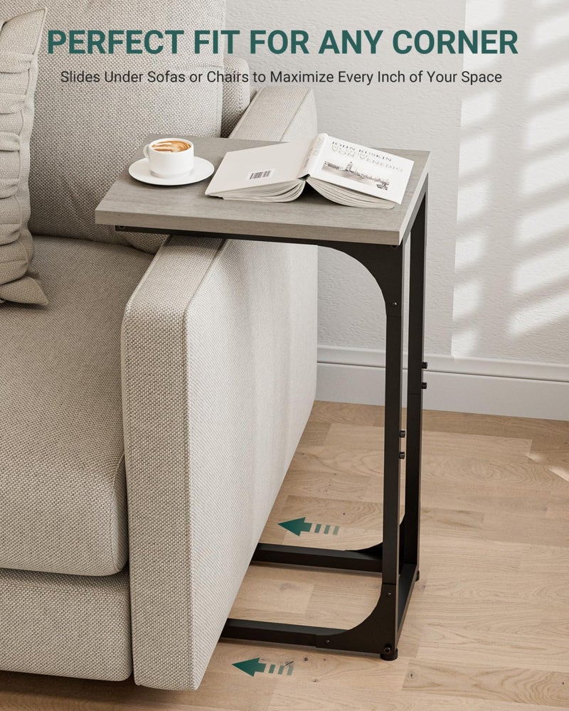 RISWER C-Shaped Side Table for Couch - Small Coffee Stand Sofa Tray Desk with Metal Frame and Waterproof Scratch Resistant, Modern End Accent for Living Room, Bedroom, Small Spaces, Greige - Image 5