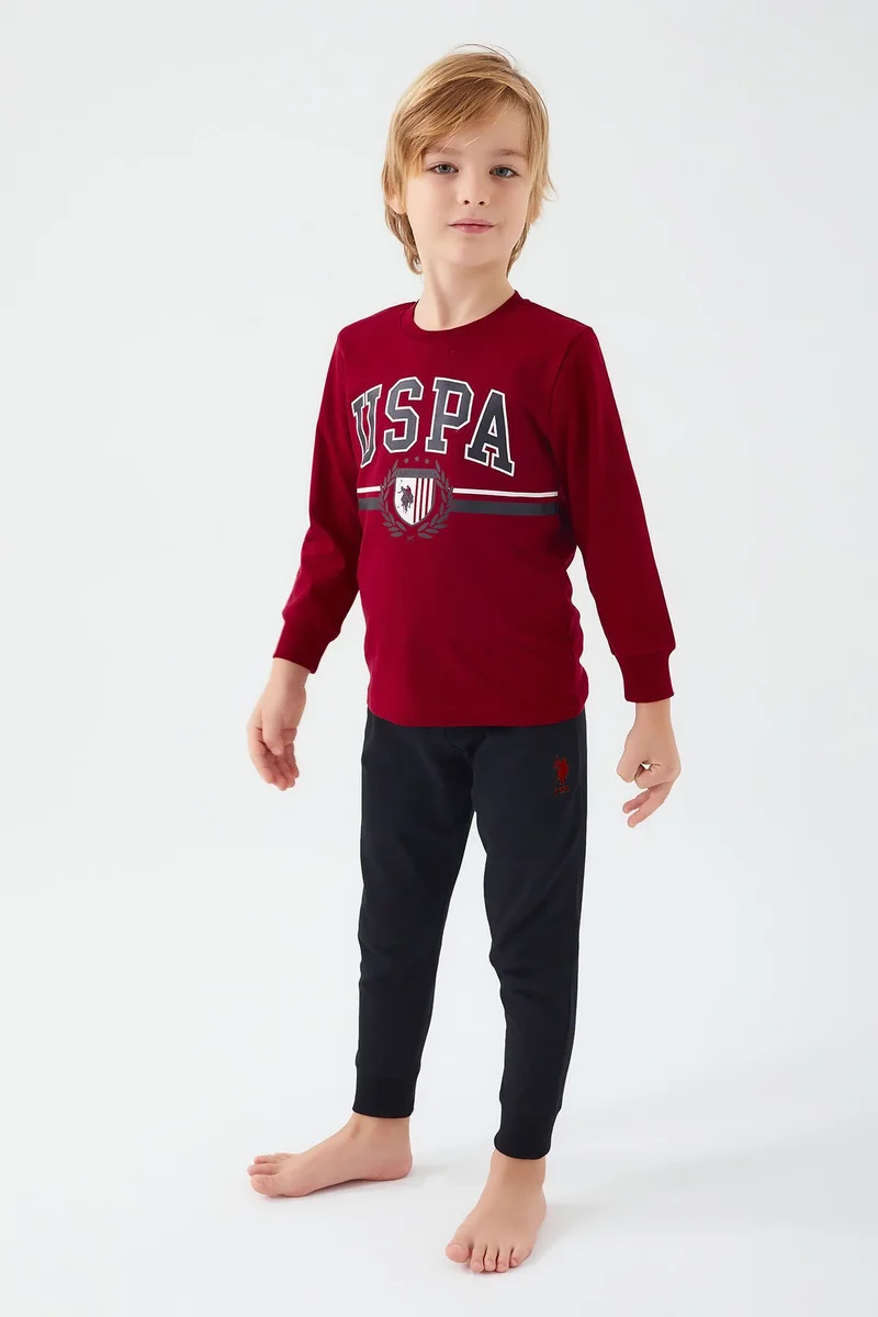 يو اس بولو اسن طقم بيجامة أولاد ..  . عنابي