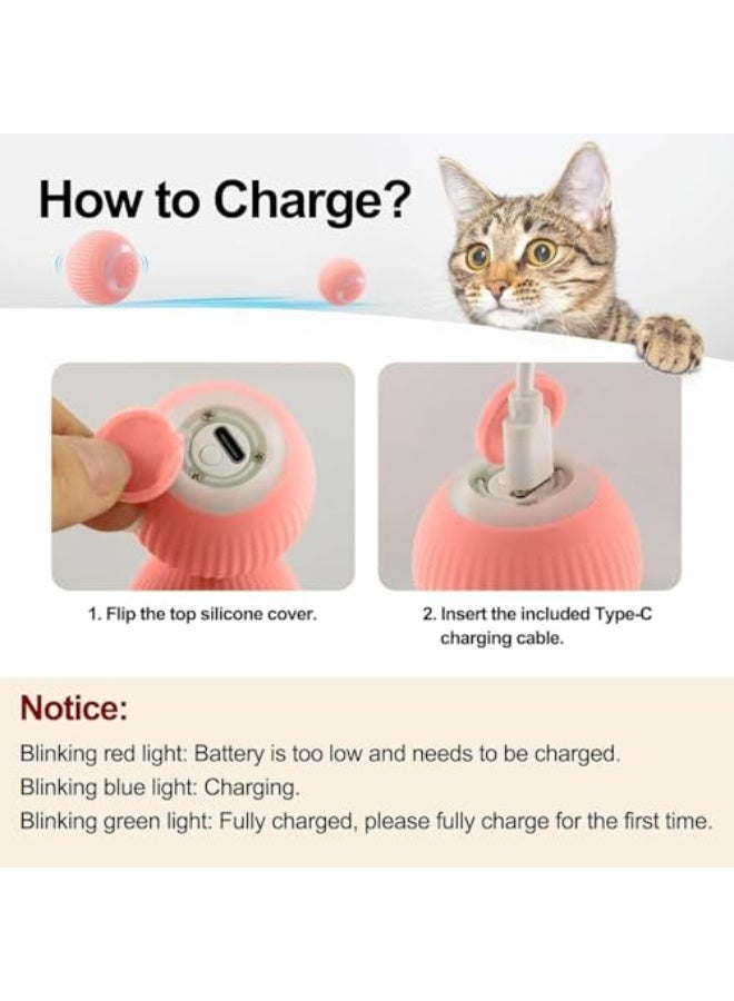 Generic HJQYQ Interactive Cat Ball Toys, Smart Indoor Silent Automatic Moving Ball, Puzzle Eliminates Boring Pet Toys with Lights, Fun Present for Kittens (Pink)  - Image 4
