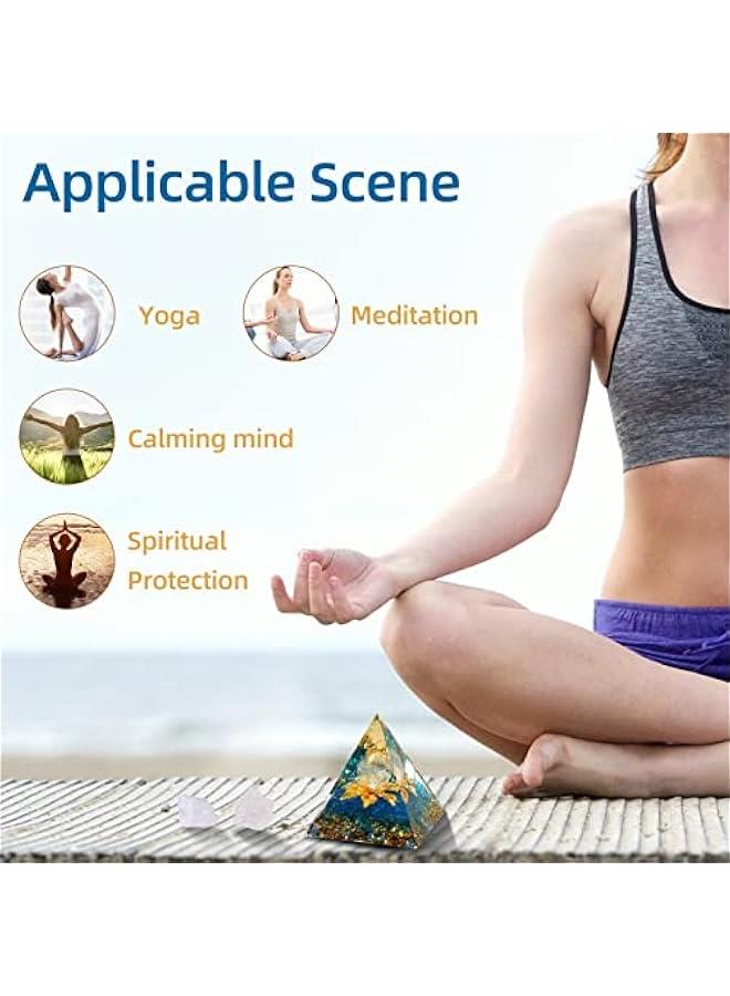 Generic Orgone Pyramid for Positive Energy, Orgonite White Crystal&Aquamarine Stone Healing Crystals Pyramid Set for Reduce Stress Chakra Reiki Healing Meditation Attracts Lucky and Success  - Image 3
