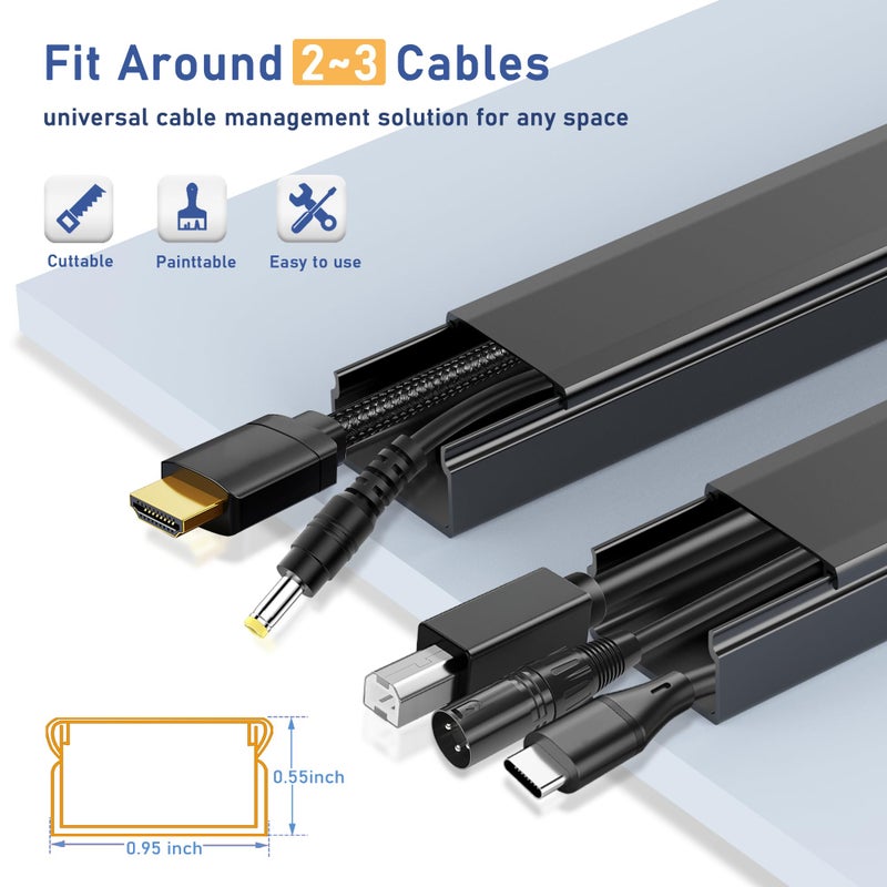 Bestong Cord Cover Raceway Kit - 157" Cable Concealer, Wire Hider for TV Wall Mounting and Wire Management, Black - Image 2