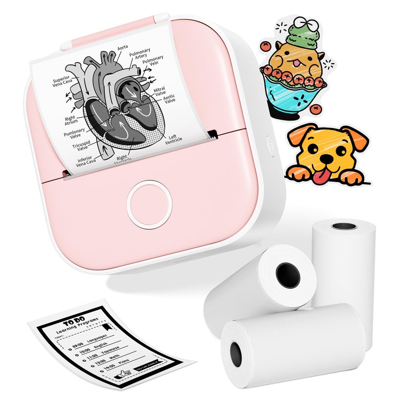 Ponek Pocket Sticker Printer Wireless Mini Sticker Printer Machine Wireless Pocket Receipt Printers for Phone T02 Mini Thermal Machine with 3 Rolls Thermal Paper for Journal Memo