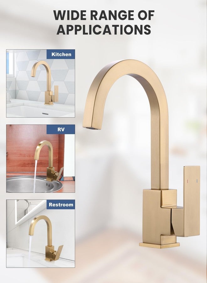 ALEASHA Brushed Gold Bar Sink Faucet, Bar Sink Faucet Single Hole, Stainless Steel Kitchen Bar Faucet with Single Handle for Kitchen Bathroom RV Sink - Image 5