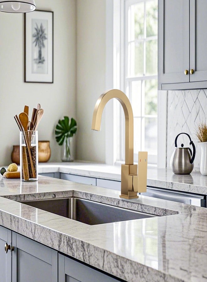 ALEASHA Brushed Gold Bar Sink Faucet, Bar Sink Faucet Single Hole, Stainless Steel Kitchen Bar Faucet with Single Handle for Kitchen Bathroom RV Sink - Image 2