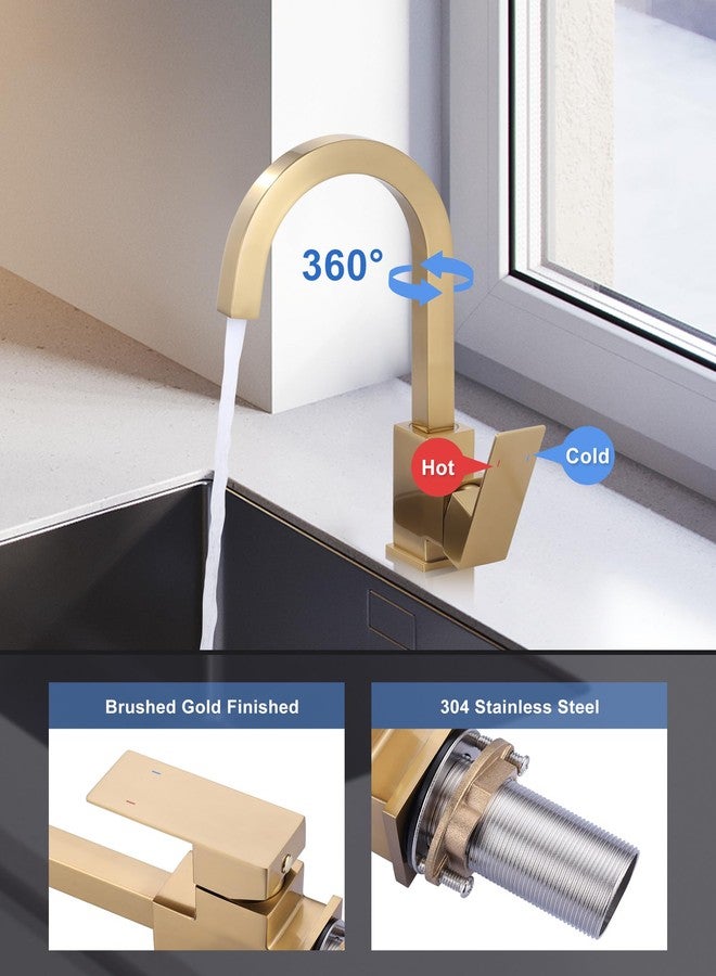 ALEASHA Brushed Gold Bar Sink Faucet, Bar Sink Faucet Single Hole, Stainless Steel Kitchen Bar Faucet with Single Handle for Kitchen Bathroom RV Sink - Image 3