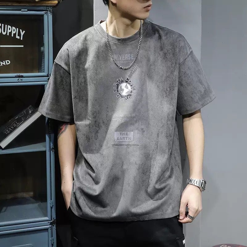 American Heavyweight Short-Sleeved T-Shirt Men'S Summer High-End Loose Trendy Brand Half-Sleeved Printed Suede American Retro - Image 2