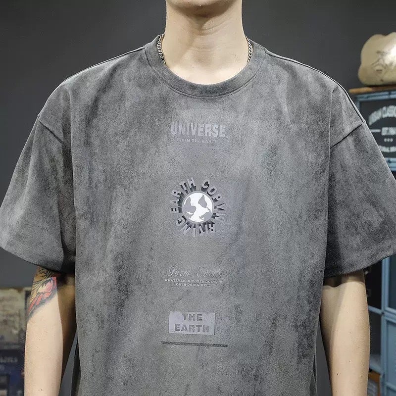 American Heavyweight Short-Sleeved T-Shirt Men'S Summer High-End Loose Trendy Brand Half-Sleeved Printed Suede American Retro - Image 4