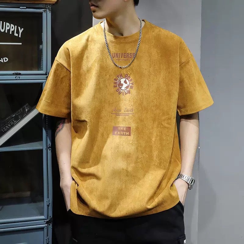 American Heavyweight Short-Sleeved T-Shirt Men'S Summer High-End Loose Trendy Brand Half-Sleeved Printed Suede American Retro - Image 1