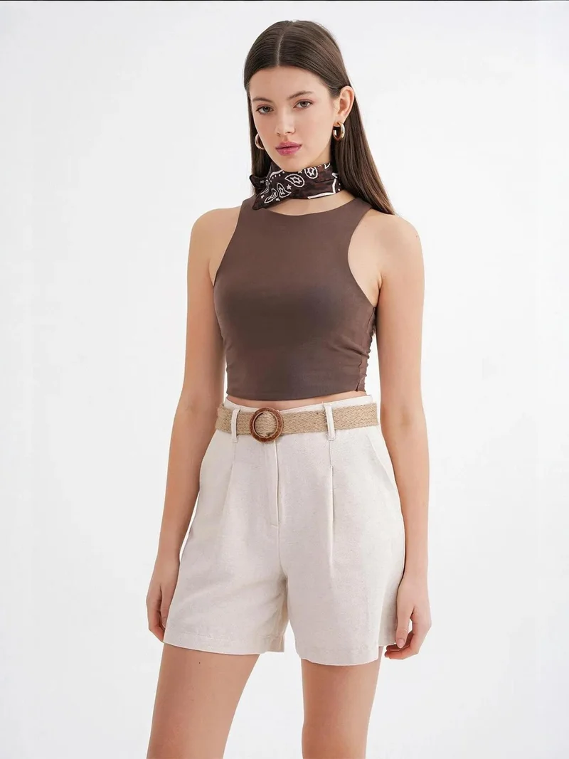 Mixray High-Waisted Shorts with Belt Detail