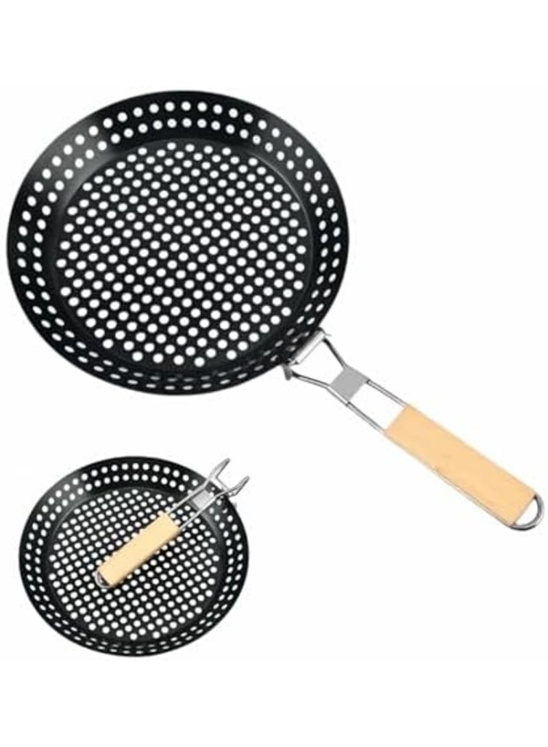 SYOSI مقلاة شواء قابلة للطي للشواء، سلة شواء من الفولاذ المقاوم للصدأ مع مقبض، رف شواء خارجي محمول كبير للأسماك، الروبيان، الخضروات، وأدوات الطهي للتخييم - Image 1