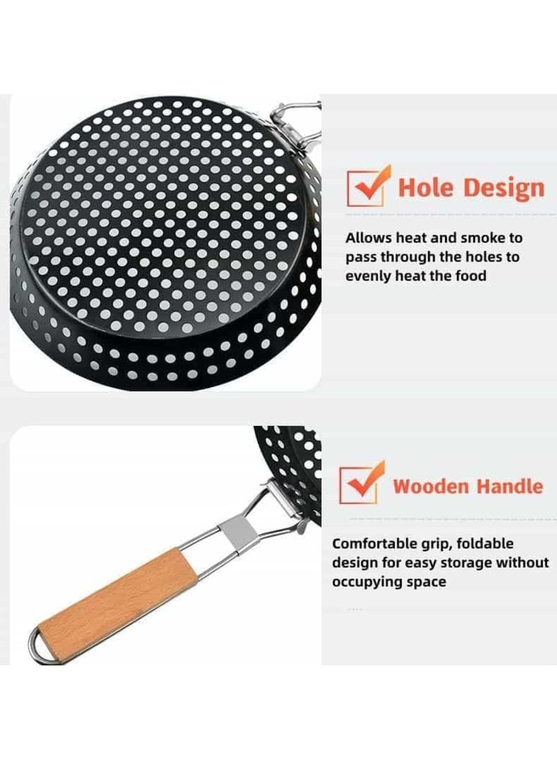SYOSI مقلاة شواء قابلة للطي للشواء، سلة شواء من الفولاذ المقاوم للصدأ مع مقبض، رف شواء خارجي محمول كبير للأسماك، الروبيان، الخضروات، وأدوات الطهي للتخييم - Image 4