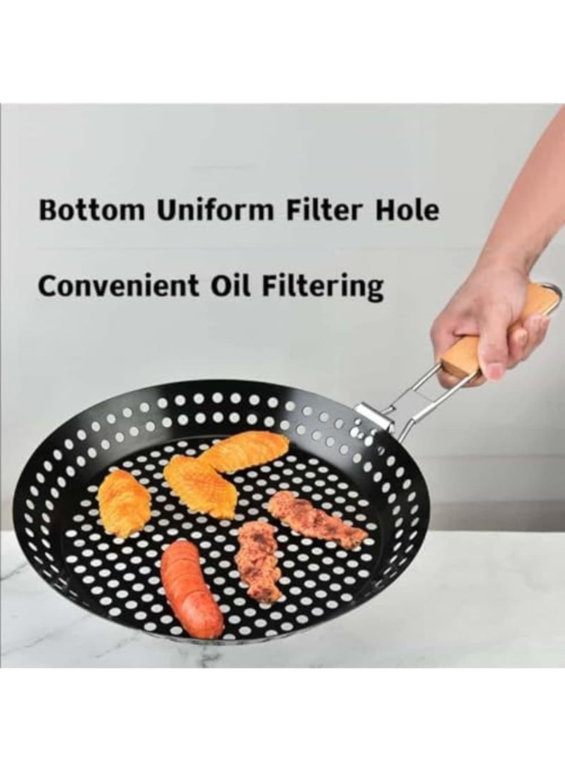 SYOSI مقلاة شواء قابلة للطي للشواء، سلة شواء من الفولاذ المقاوم للصدأ مع مقبض، رف شواء خارجي محمول كبير للأسماك، الروبيان، الخضروات، وأدوات الطهي للتخييم - Image 3