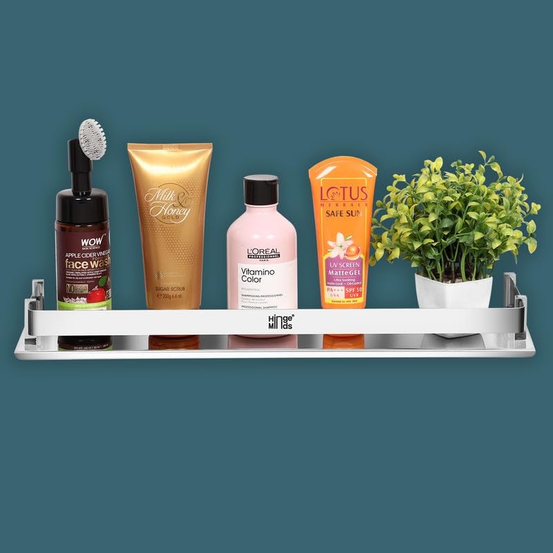 HingeMinds Stainless Steel Bathroom Shelf Organizer, Wall mounted Multipurpose Racks, Hanging Shelves, Accessories, Fittings And Shampoo Holder -Strong, Heavy Duty, Premium Chrome Finish,18 Inch Long. - Image 3