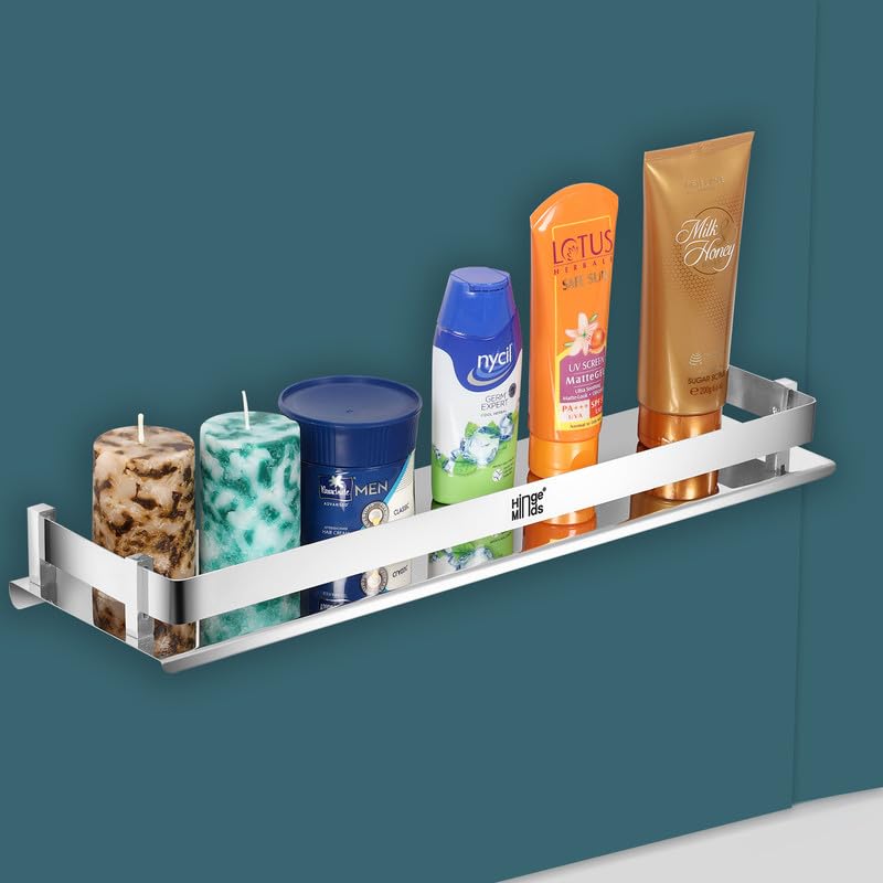 HingeMinds Stainless Steel Bathroom Shelf Organizer, Wall mounted Multipurpose Racks, Hanging Shelves, Accessories, Fittings And Shampoo Holder -Strong, Heavy Duty, Premium Chrome Finish,18 Inch Long. - Image 1