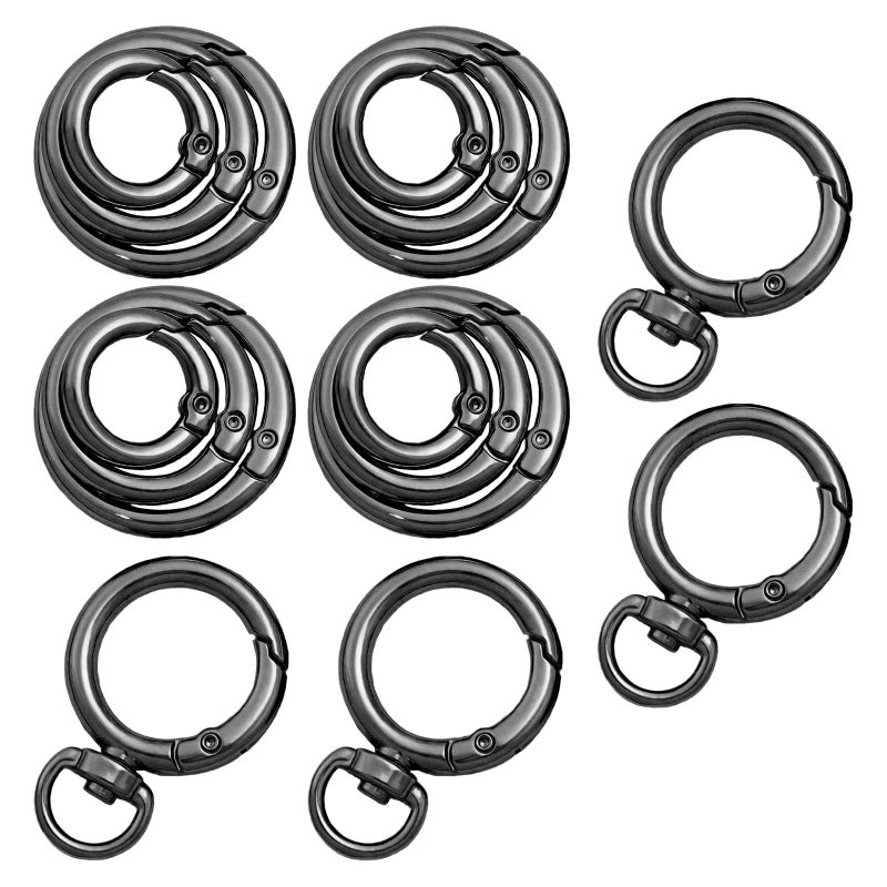 HOLAILS 16PCS Metal Spring O Ring Set, Mixed Sizes Round Carabiner Keychain Snap Hooks for Key Rings, Bags, Dog Tags, Buckle, Paracord, Lanyards, and DIY Repair Crafts (Black) - Image 1