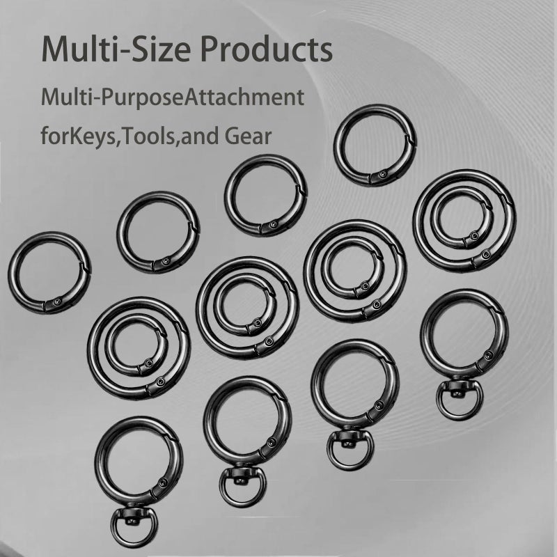 HOLAILS 16PCS Metal Spring O Ring Set, Mixed Sizes Round Carabiner Keychain Snap Hooks for Key Rings, Bags, Dog Tags, Buckle, Paracord, Lanyards, and DIY Repair Crafts (Black) - Image 2