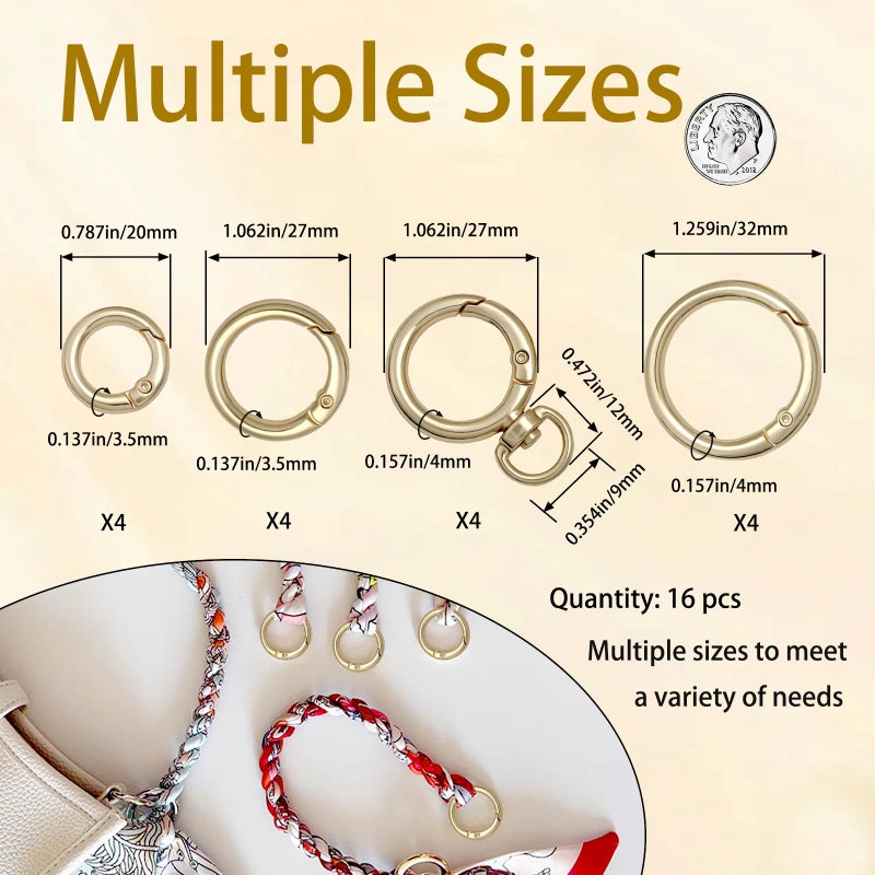 HOLAILS 16PCS Metal Spring O Ring Set, Mixed Sizes Round Carabiner Keychain Snap Hooks for Key Rings, Bags, Dog Tags, Buckle, Paracord, Lanyards, and DIY Repair Crafts (Black) - Image 4