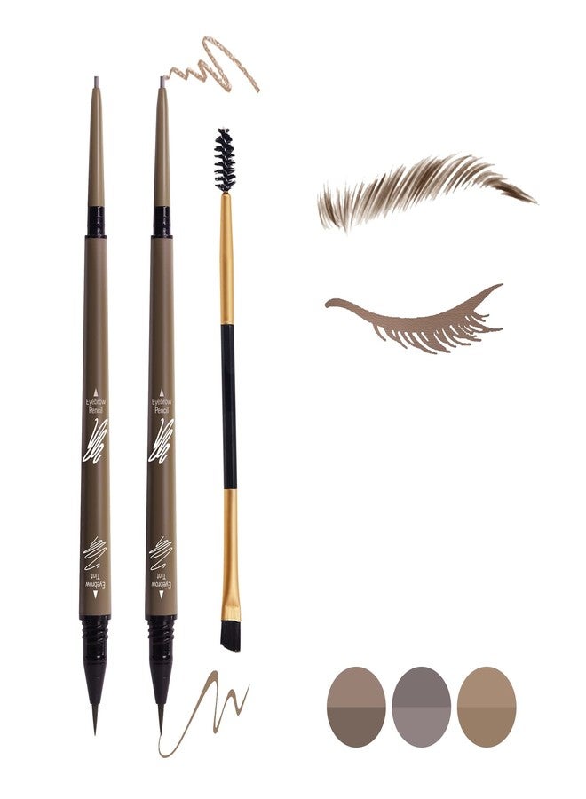 Music Flower 3 Pcs Eyebrow Pencil Set, with 2 Dual Ended Waterproof & Long Lasting Liquid Eyebrow Pen and with 1 Eyebrow Brush, Brown - Image 1