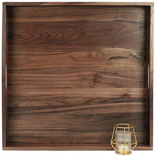 MAGIGO 22 x 22 Inches Large Square Black Walnut Wood Ottoman Tray with Handles, Serve Tea, Coffee or Breakfast in Bed, Classic Wooden Decorative Serving Tray - Image 1