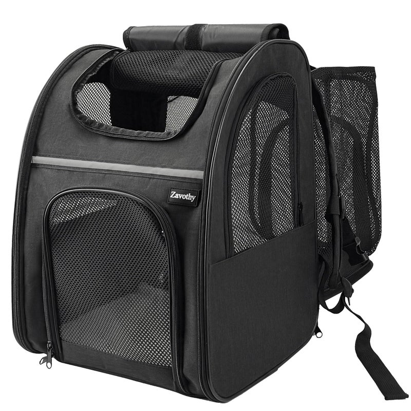 Zavothy Cat Backpack Carrier, Expandable Airline Approved Pet Backpack for Small Cats & Dogs, Breathable Mesh Cat Carrier Backpack with Padded Bottom, Foldable Travel Bag â€“ Black - Image 1