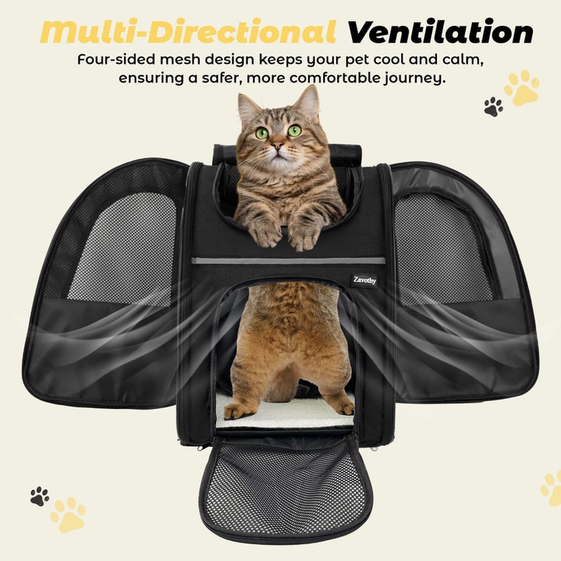 Zavothy Cat Backpack Carrier, Expandable Airline Approved Pet Backpack for Small Cats & Dogs, Breathable Mesh Cat Carrier Backpack with Padded Bottom, Foldable Travel Bag â€“ Black - Image 5