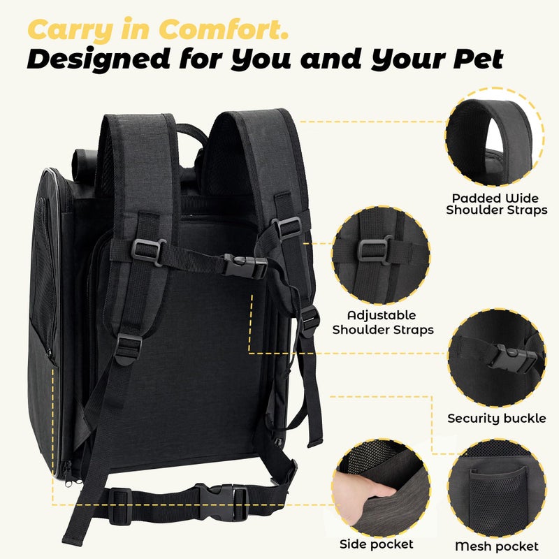 Zavothy Cat Backpack Carrier, Expandable Airline Approved Pet Backpack for Small Cats & Dogs, Breathable Mesh Cat Carrier Backpack with Padded Bottom, Foldable Travel Bag â€“ Black - Image 4