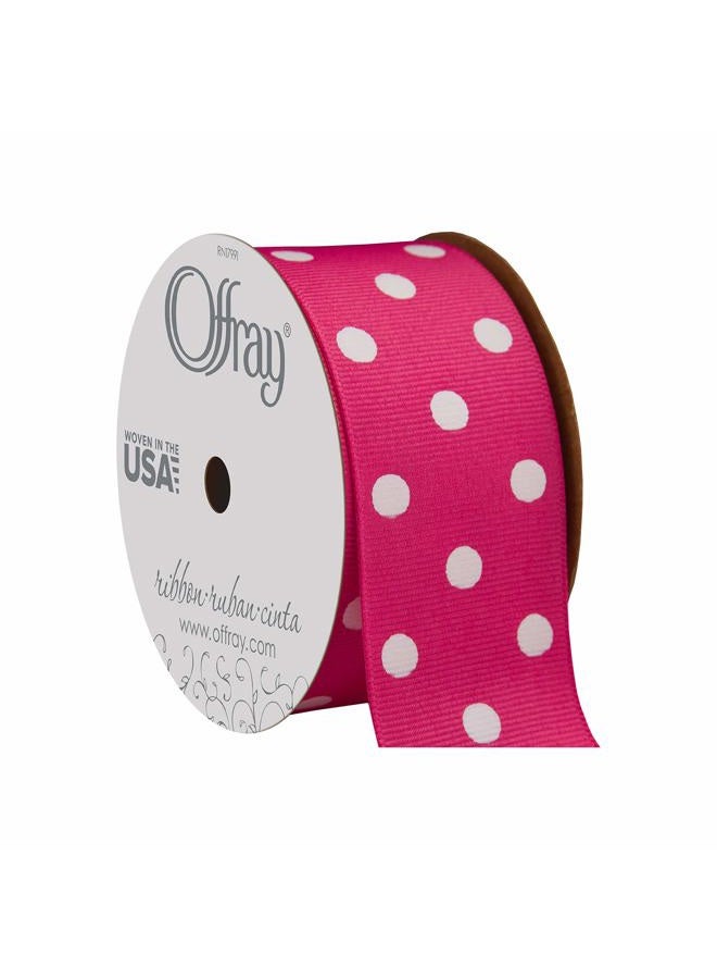 Offray 945865 1.5" Wide Grosgrain Ribbon, Shocking Pink and White Polka Dot, 3 Yards - Image 1