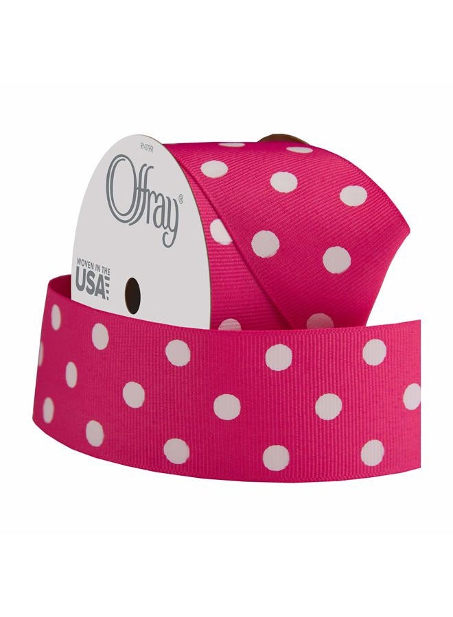 Offray 945865 1.5" Wide Grosgrain Ribbon, Shocking Pink and White Polka Dot, 3 Yards - Image 2