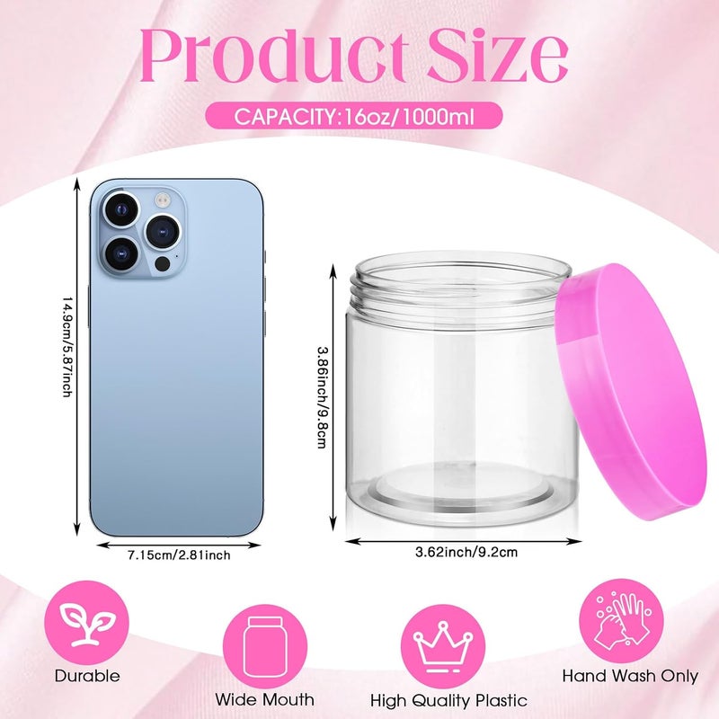 Patelai 4 Pieces Round Wide-mouth Leak Proof Plastic Container Jars with Lids for Travel Storage Makeup Beauty Products Face Creams Oils Salves Ointments DIY Making(16 Ounce,Pink) - Image 2