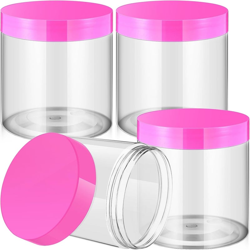 Patelai 4 Pieces Round Wide-mouth Leak Proof Plastic Container Jars with Lids for Travel Storage Makeup Beauty Products Face Creams Oils Salves Ointments DIY Making(16 Ounce,Pink) - Image 1