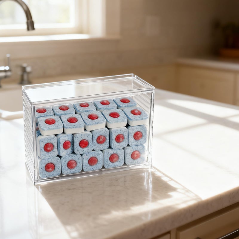 Rainmae Dishwasher Detergent Pod Holder Clear Acrylic Wall Mounted Large laundry Pods Under Sink Storage Case Candy Organizer Cleaning Supplies Container with Divide for Home Kitchen Office Cabinet - Image 5