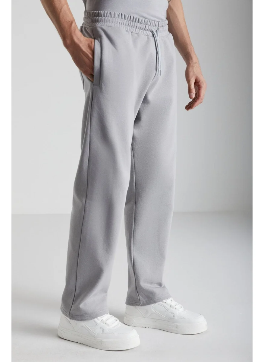 جريميلانج Bibury Men's Soft Fabric Organic Cotton 3 Thread Ribbed Relaxed Gray Sweatpants