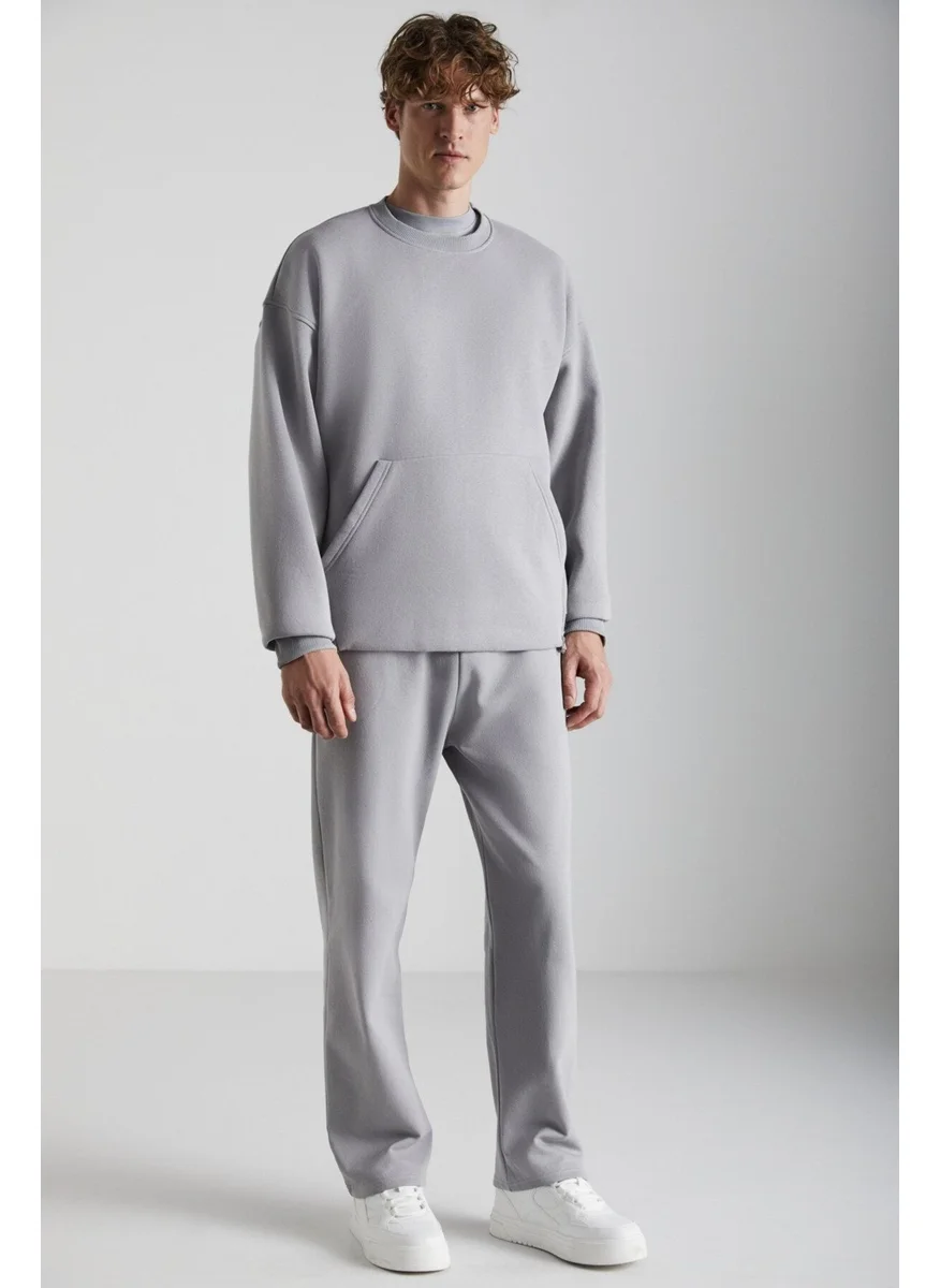جريميلانج Bibury Men's Soft Fabric Organic Cotton 3 Thread Ribbed Relaxed Gray Sweatpants